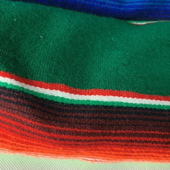 Vintage colorful cotton Mexican serape sarape salti fringed blanket
